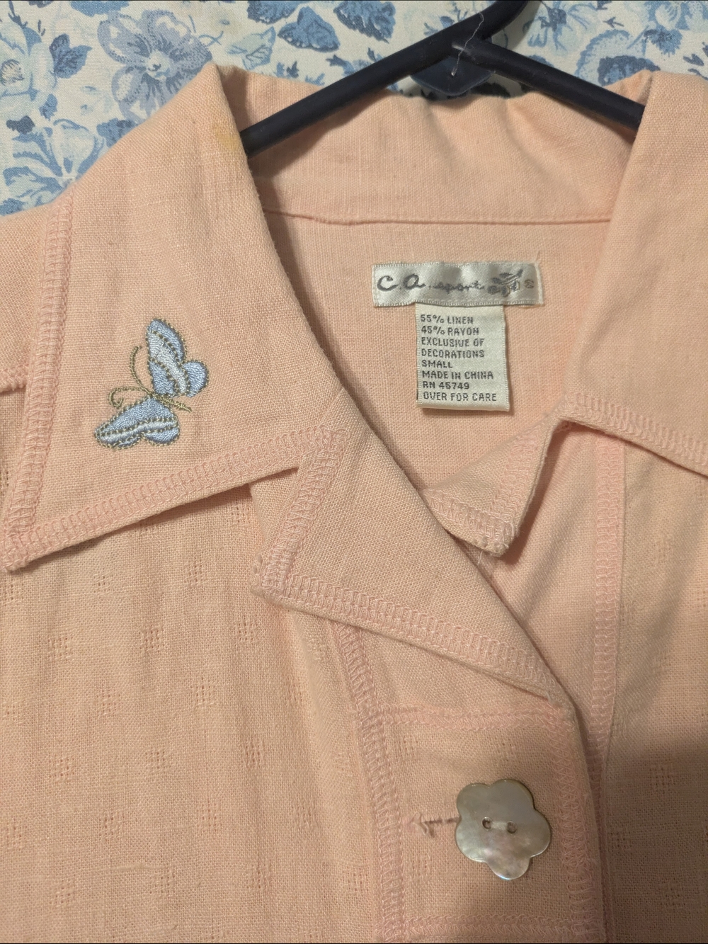 Light Peach Embroidered Button-Front Jacket - Picture 3 of 9